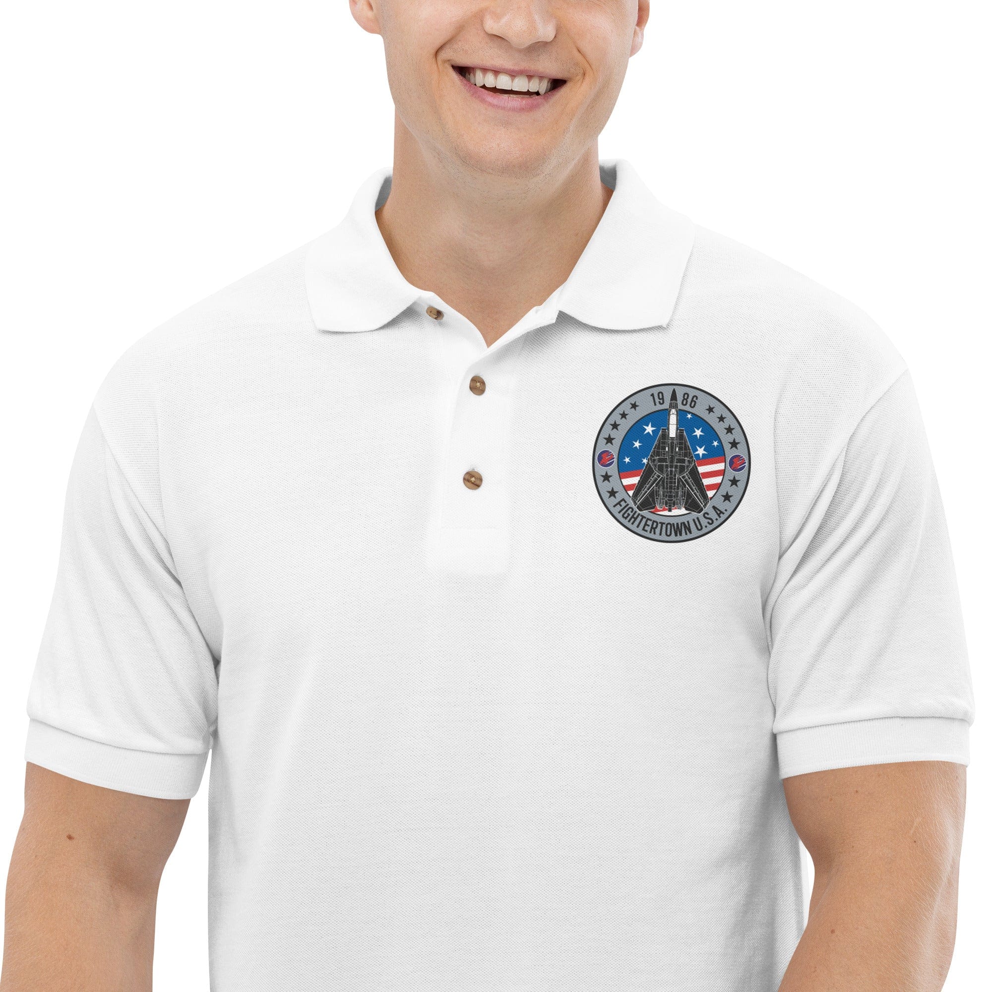 Top Gun Fans White / S Fightertown USA F-14 Embroidered Polo Shirt