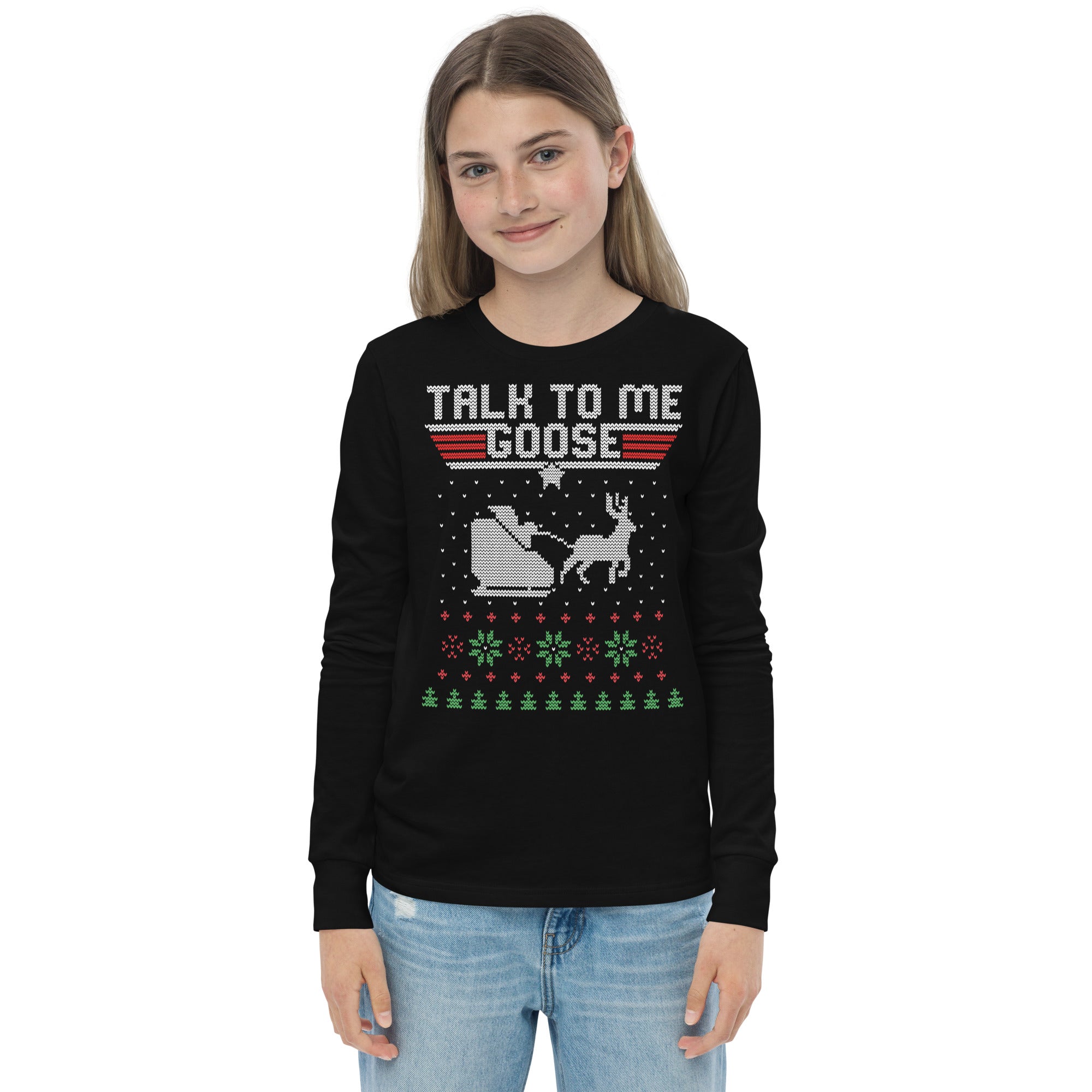 Talk To Me Goose Youth Ugly Christmas Long Sleeve Tee