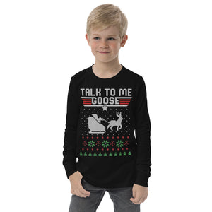 Talk To Me Goose Youth Ugly Christmas Long Sleeve Tee
